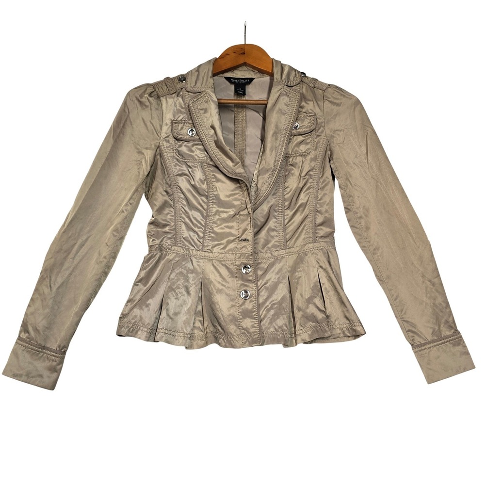White House Black Market Taupe Peplum Military Blazer Jacket Size 0 Champagne